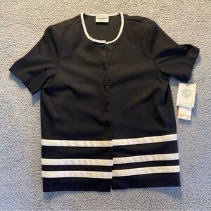 VTG Alfred Dunner Petite Black/White Cardigan SS Shirt Stretch Lycra Women’s M